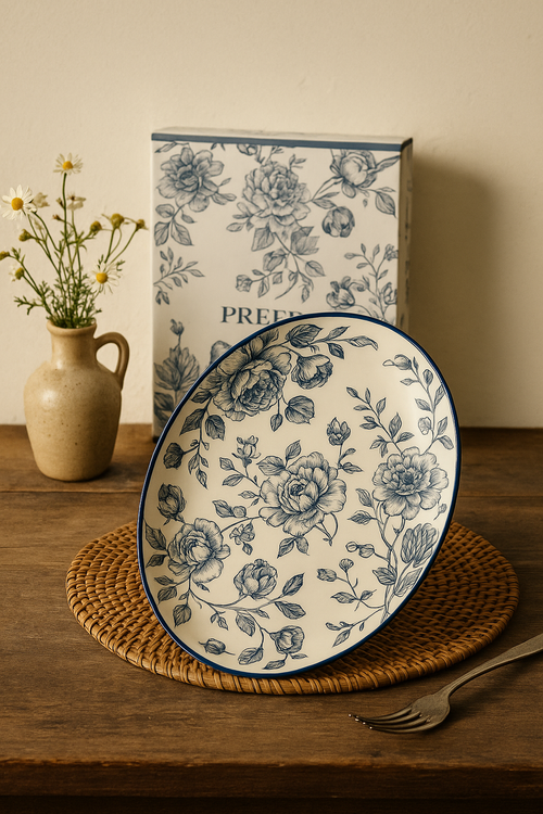 Service assiettes ceramique vintage motif fleurs champetre