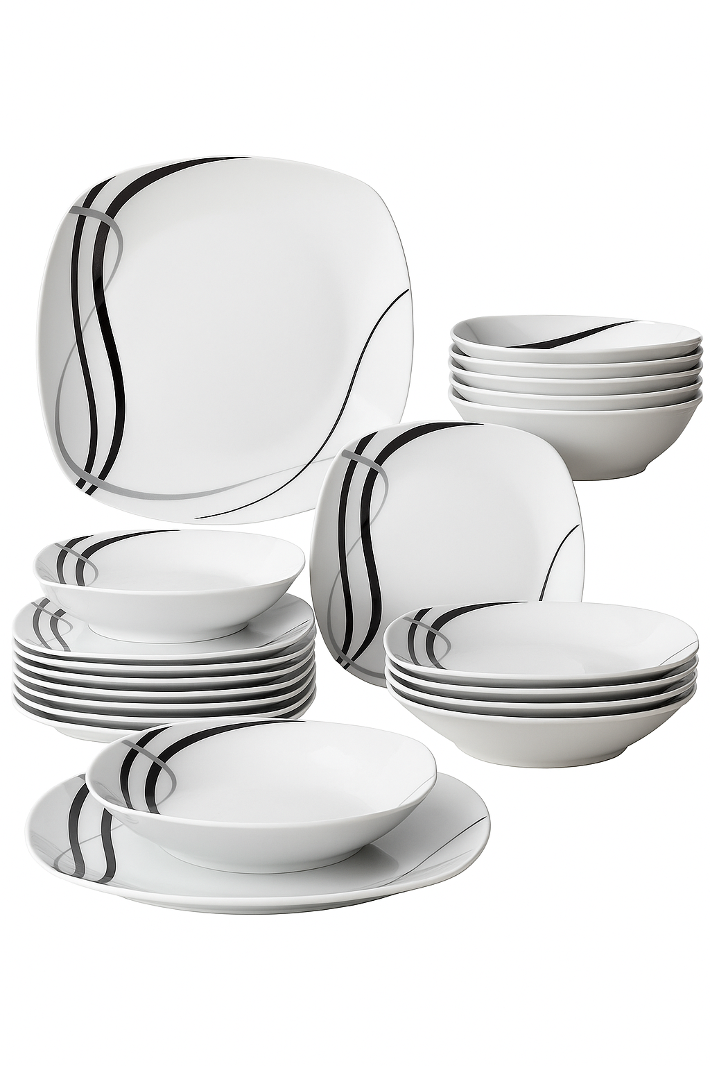 Service de table 24 pieces ceramique carre raye