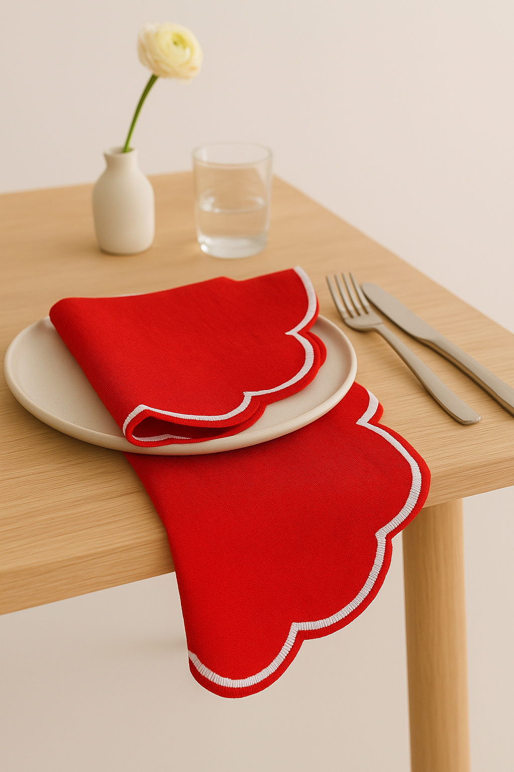 Serviette de table coton bord lotus brodé champêtre - vue 4 sur 3
