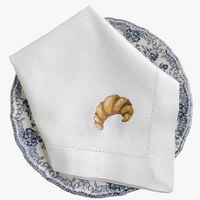Serviette de table lin brodé motif croissant personnalisable