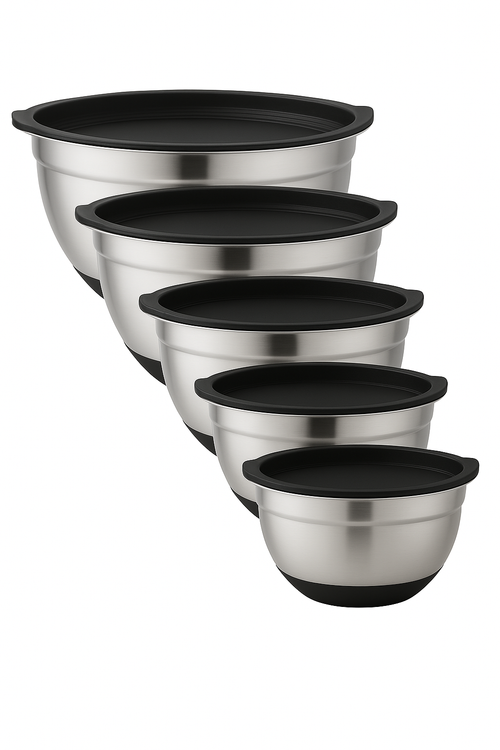 Set 6 bols inox gigognes avec couvercles antidérapants - vue 2 sur 2
