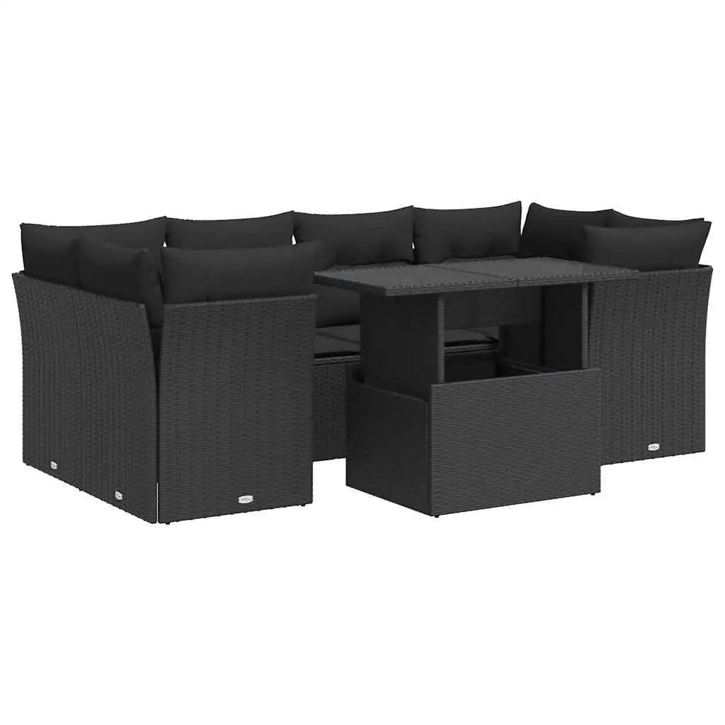 set de jardin 7 pièces en résine tressée avec coussins confortables