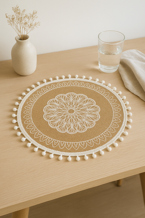 Set de table bohème en bambou tissé pompons