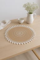 Set de table bohème tressé bambou pompons jute
