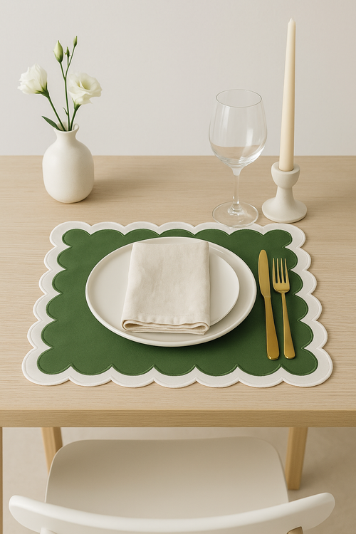 Set de table brodé coton vintage bords ondulés - vue 2 sur 2