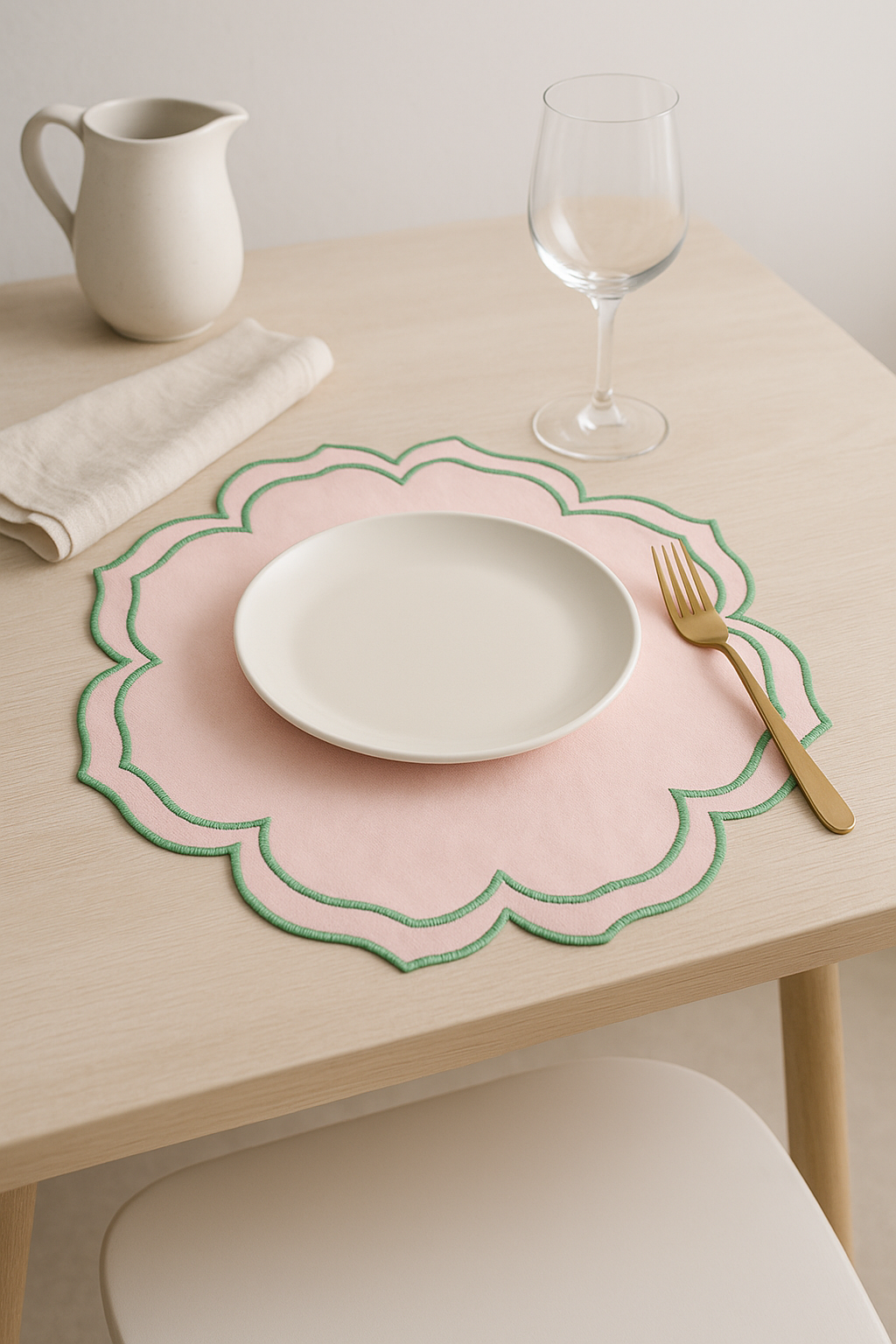 Set de table coton brodé ondulé style vintage - vue 3 sur 2
