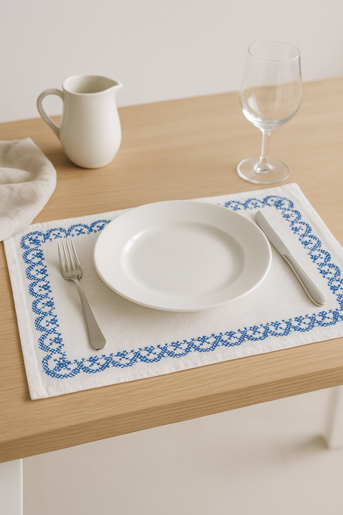 Set de table coton brodé style rétro champêtre dentelle - vue 2 sur 2
