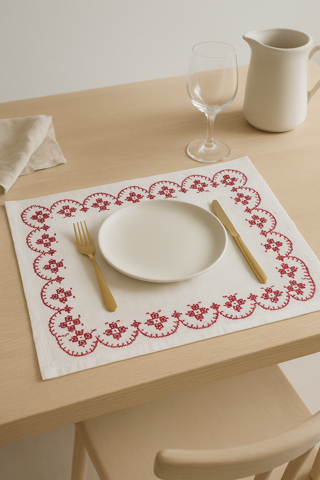 Set de table coton brodé style rétro pastoral - vue 3 sur 2