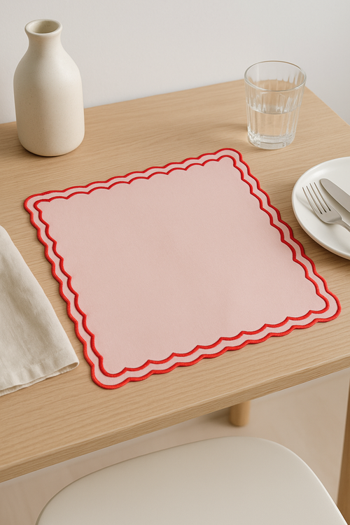 Set de table coton brodé style vintage ondulé