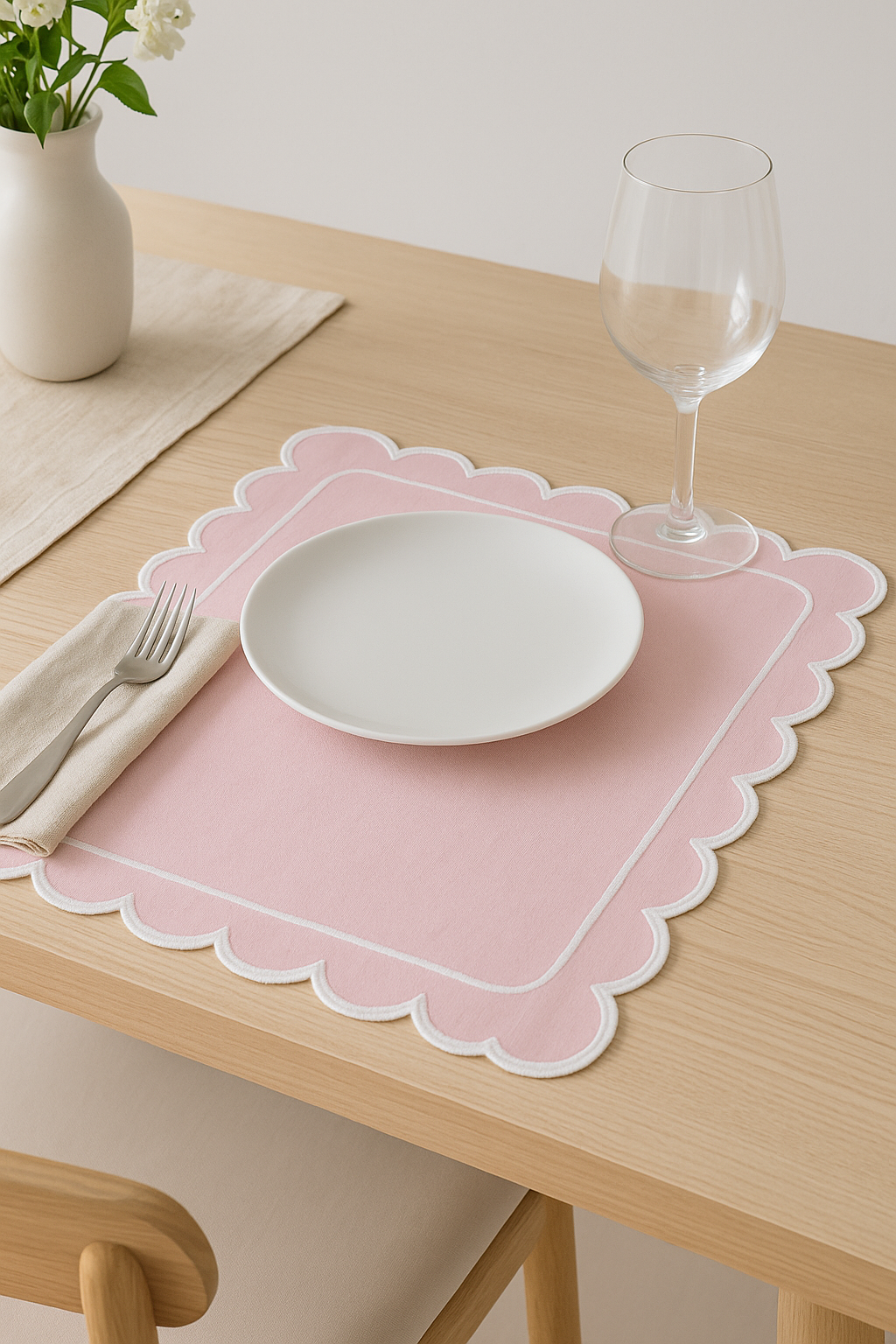 Set de table coton brodé style vintage ondulé - vue 3 sur 2