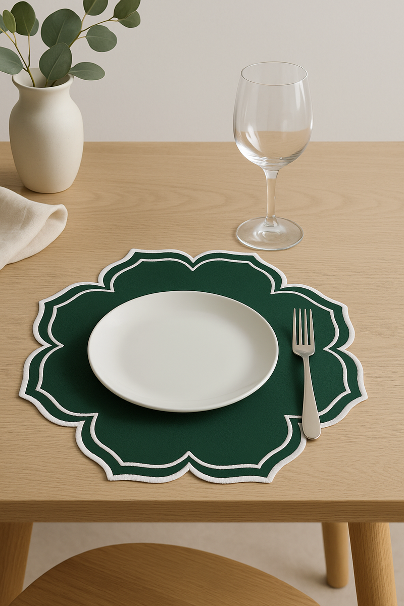 Set de table coton brodé style vintage ondulé