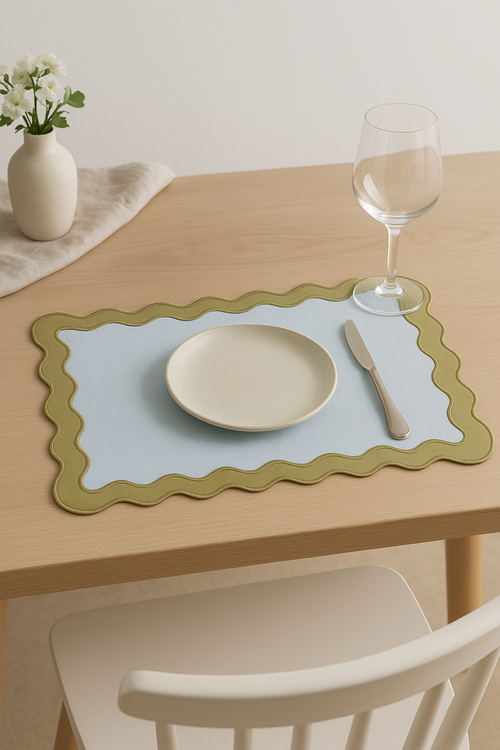 Set de table coton brodé vintage bords ondulés - vue 2 sur 2