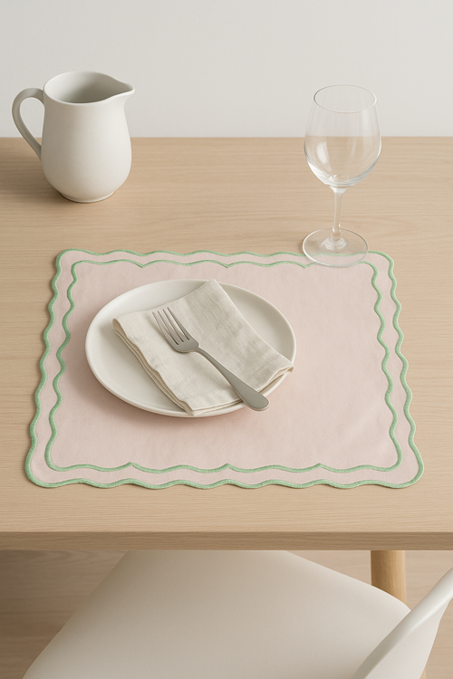 Set de table coton brodé vintage bords ondulés - vue 2 sur 2