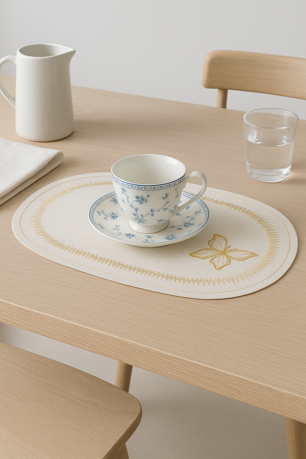 Set de table en lin brodé style colorblock