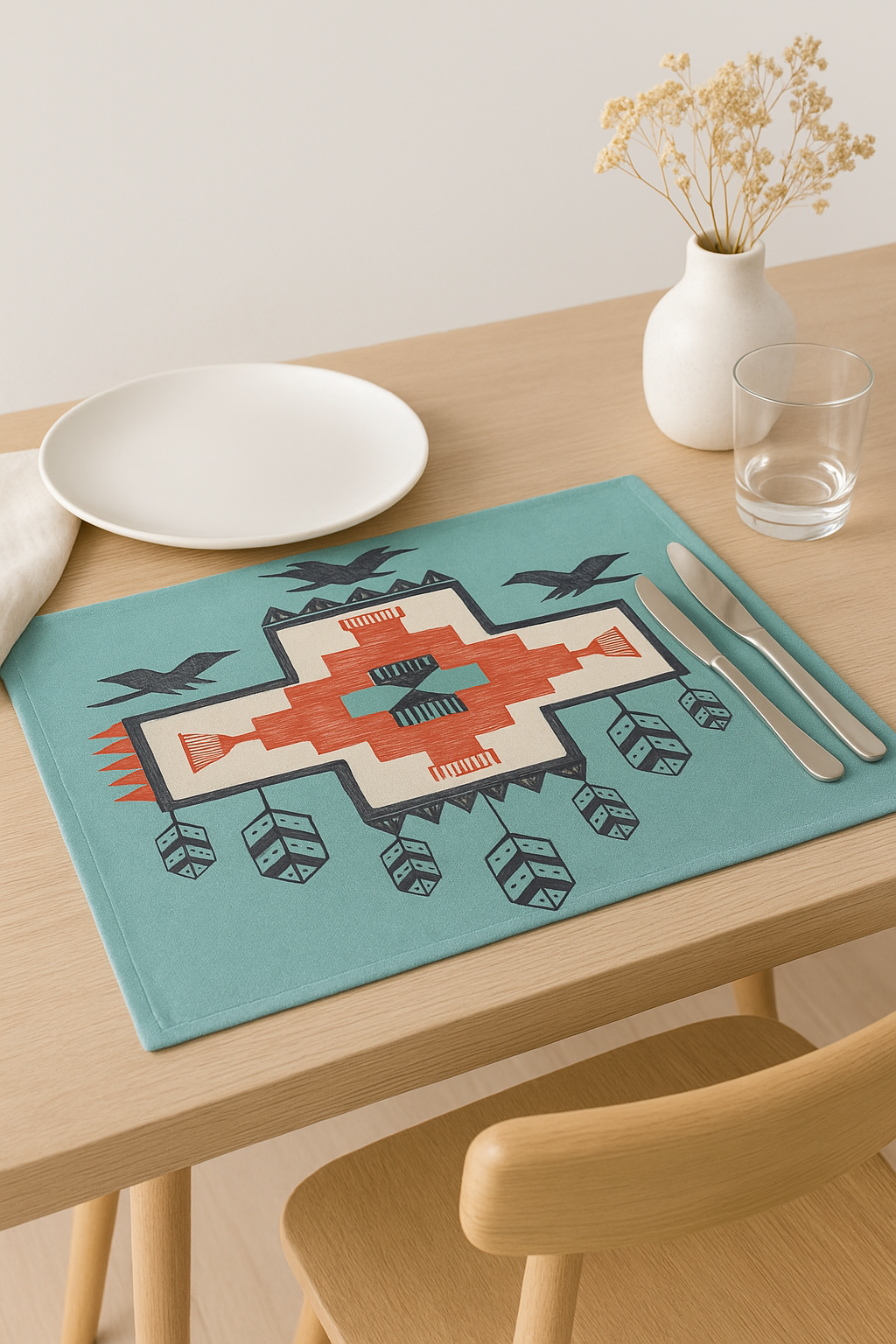 Set de table oiseaux folkloriques style tribal lavable