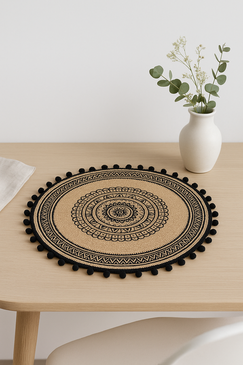 Set de table tissé style champêtre avec pompons - vue 2 sur 2