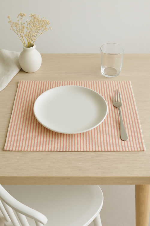 Set de table tissu lin rayures carreaux cuisine - vue 2 sur 2