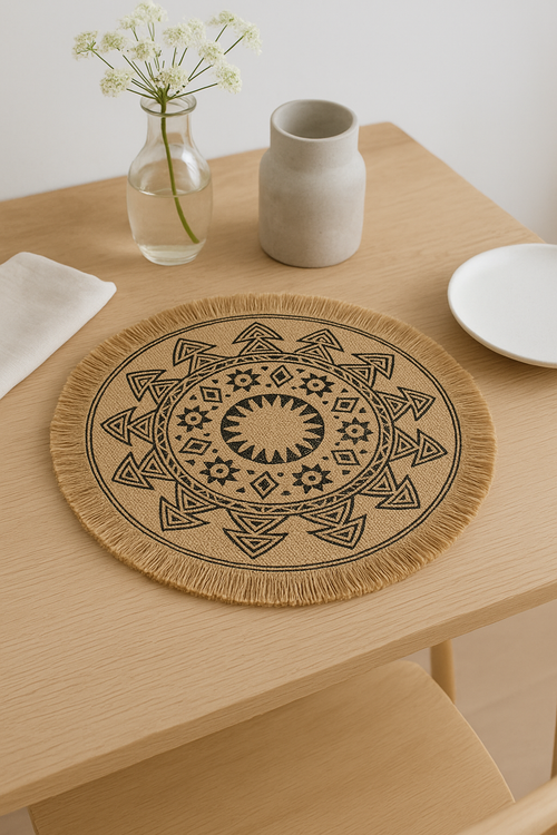 Set de table tressé style champetre avec pompons