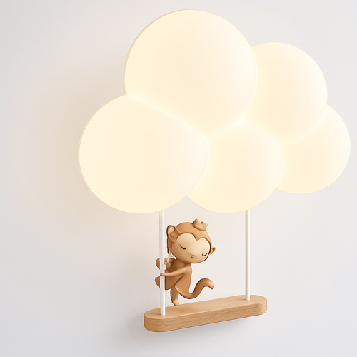Singe Lumière Dessin Animé Animal Applique Nuage Blanc Applique Chambre D'enfant Veilleuse Chambre D'enfant Lampe De Chevet Protection Des Yeux - vue 2 sur 13