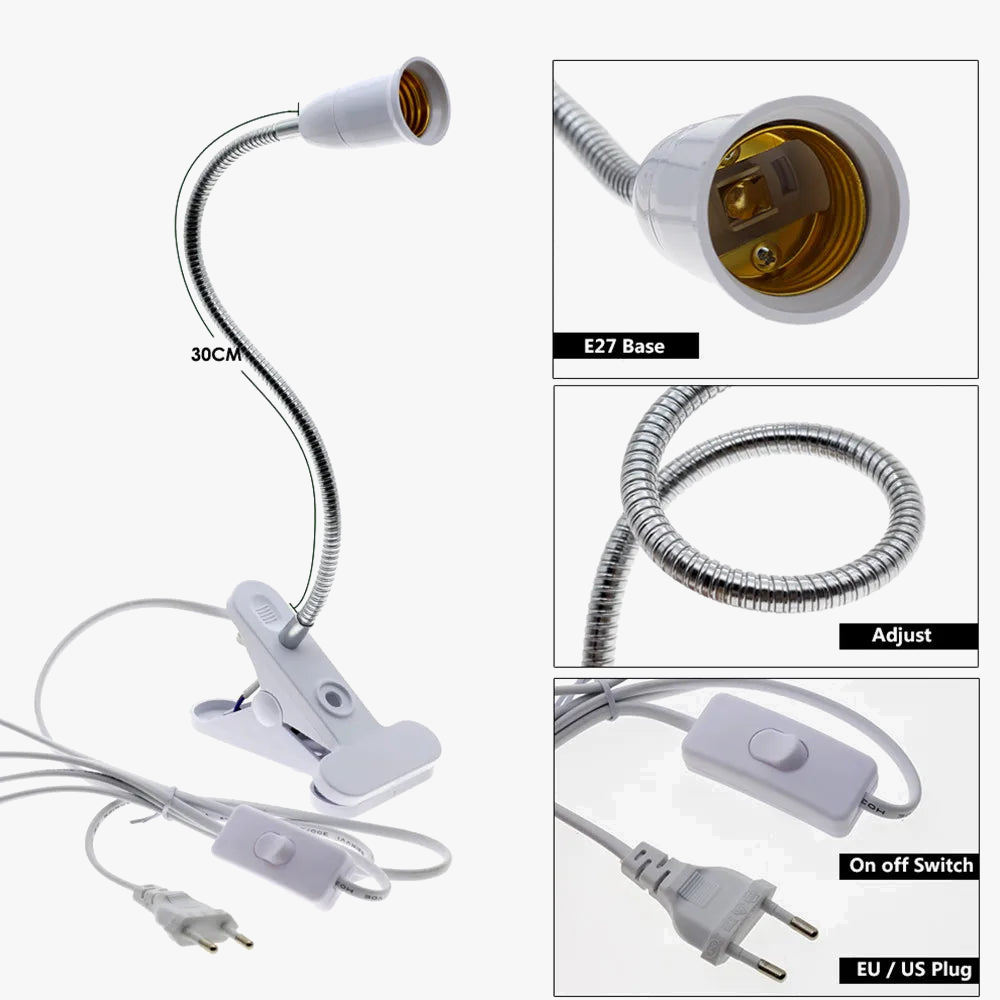 support de lampe led avec prise simple/double et interrupteur flexible