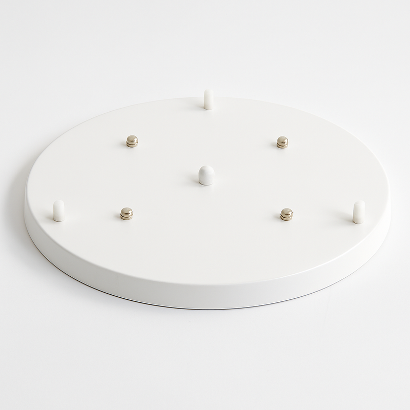Underside view of the round base showing up to five predrilled cable access ports
