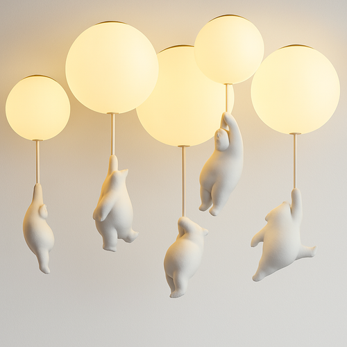 Suspension avec boule en verre et ours suspendu