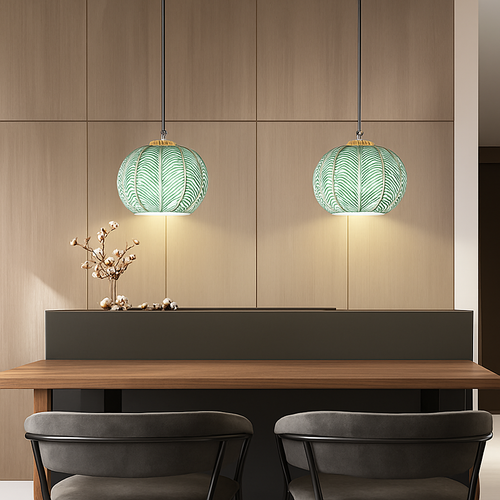 Suspension boule en verre motif feuilles - vue 3 sur 18