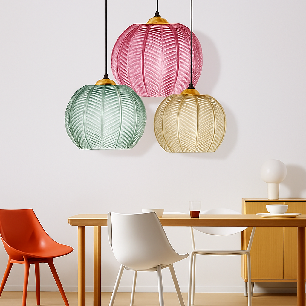 Suspension boule en verre motif feuilles - vue 3 sur 18
