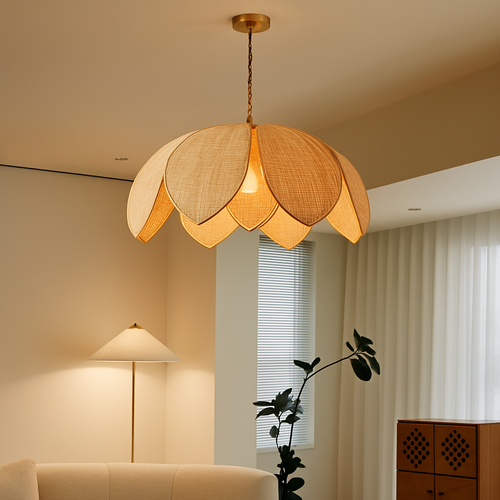 Suspension cannage Style chinois naturel rotin pétale