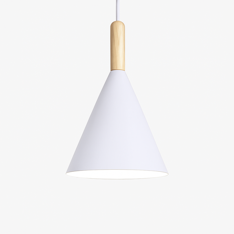 Suspension conique en métal coloré et tige en bois Bar