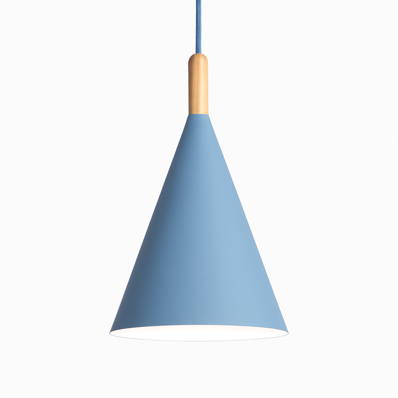 Suspension conique en métal coloré et tige en bois Bar