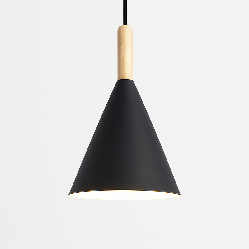 Suspension conique en métal coloré et tige en bois Bar