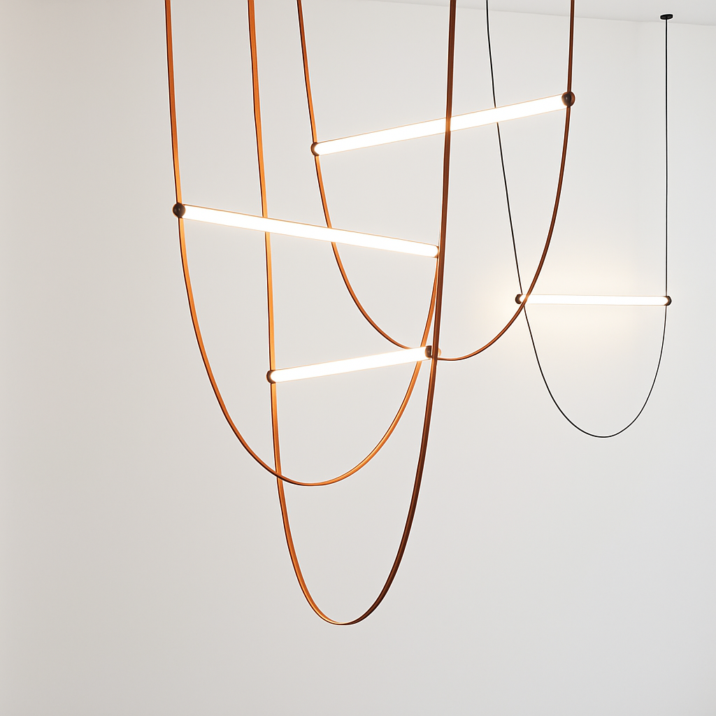Suspension cuir styliste italien cloche corde escalier