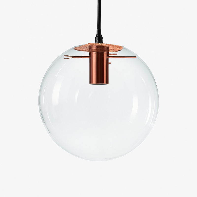 Suspension design boule en verre à LED rose gold ou noire