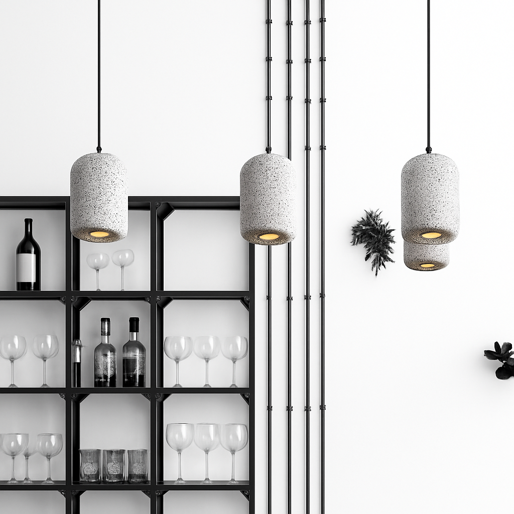 Suspension design cylindrique en ciment façon terrazzo LED - vue 6 sur 10
