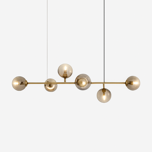 Suspension design LED allongée avec plusieurs abats-jour métal