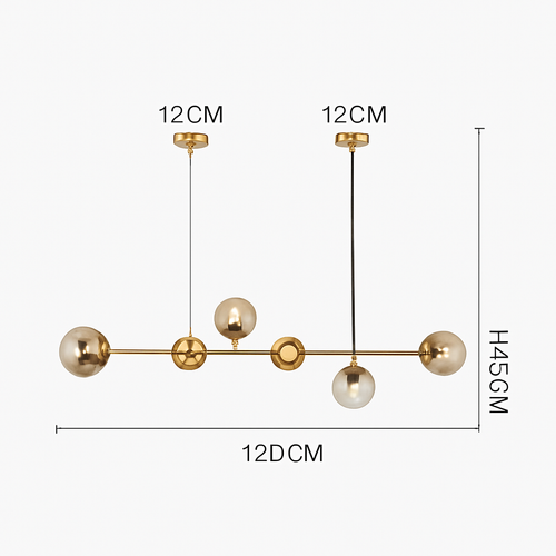 Suspension design LED allongée avec plusieurs abats-jour métal