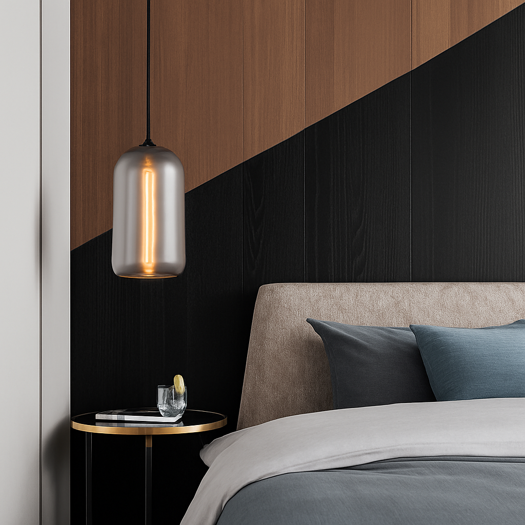 Suspension design LED aux formes arrondies en verre avec ampoule industrielle - vue 4 sur 9