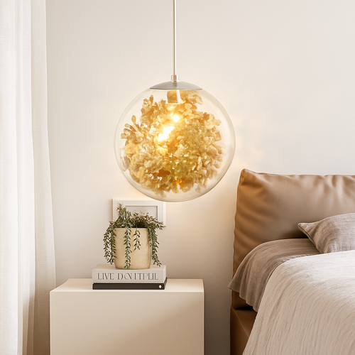 Suspension design LED boule en verre avec feuilles chromées intérieur - vue 3 sur 8