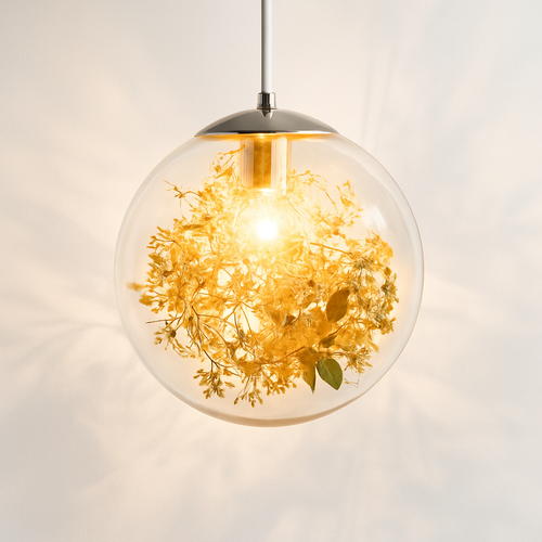 Suspension design LED boule en verre avec feuilles chromées intérieur - vue 7 sur 8