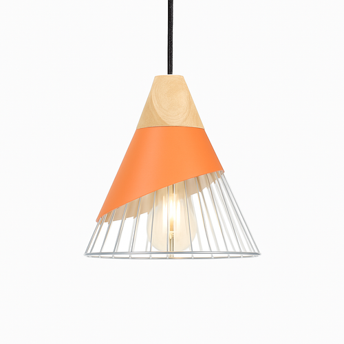 Suspension design LED en bois et cage de couleur - vue 9 sur 8