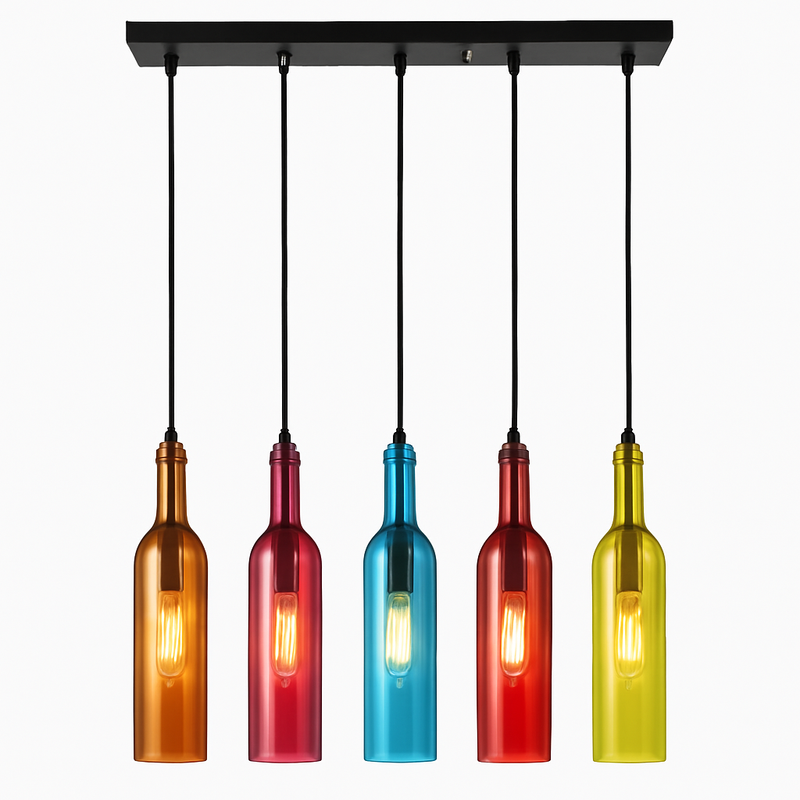 Suspension design à LED en forme de bouteille en verre de couleur