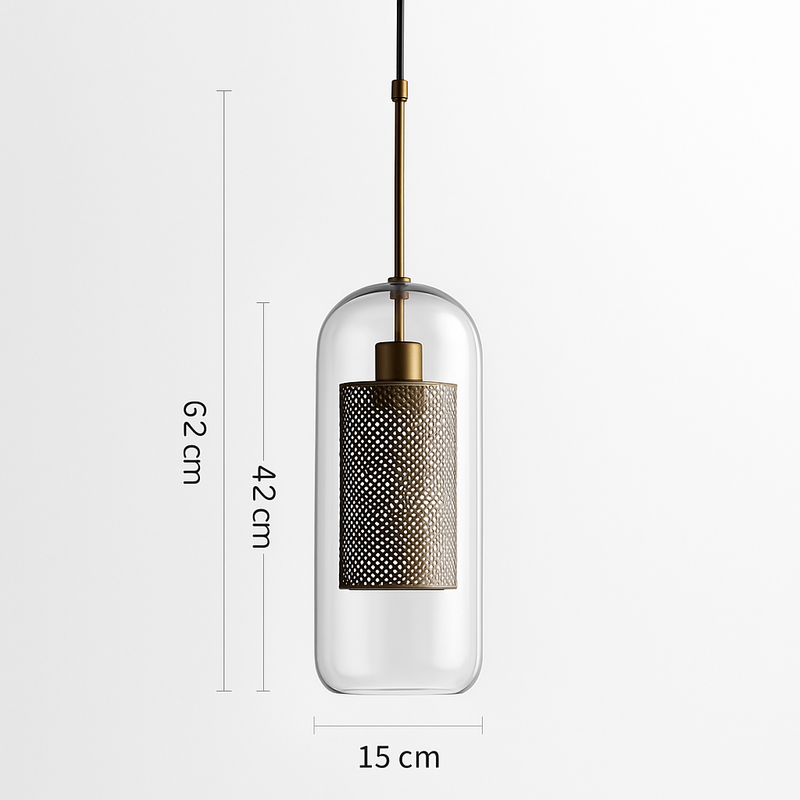 Suspension design LED en verre avec lampe doré