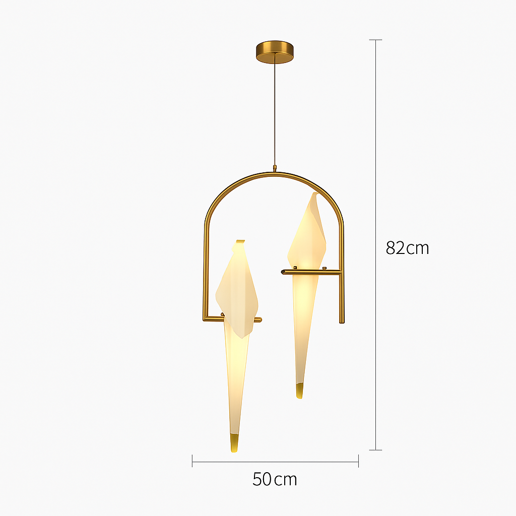 Suspension design LED oiseau dans cerceau doré - vue 6 sur 7