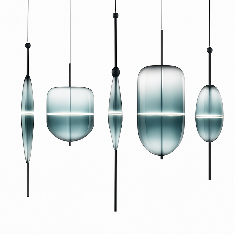 Suspension design moderne en verre en forme de goutte bleue