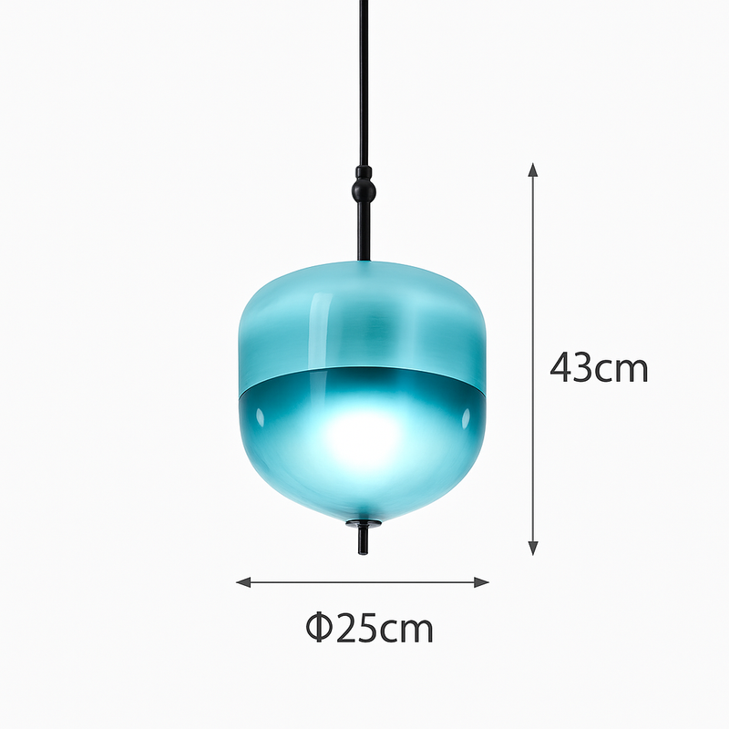 Suspension design moderne en verre en forme de goutte bleue