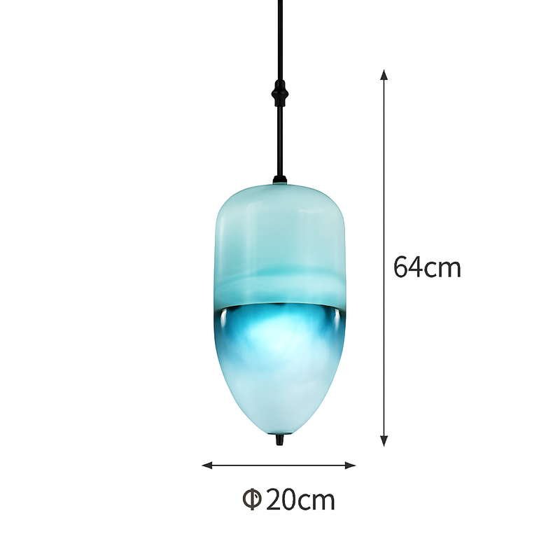 Suspension design moderne en verre en forme de goutte bleue