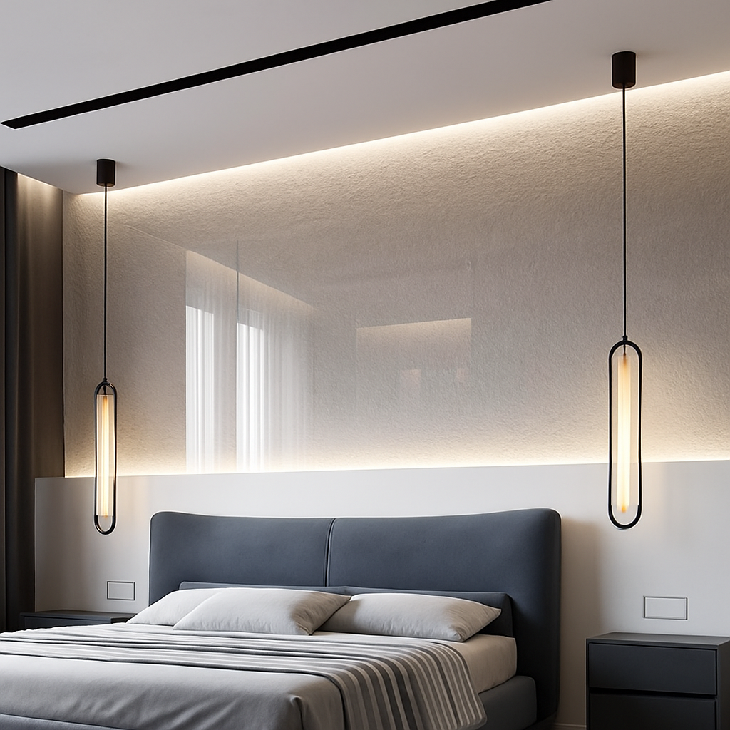 Suspension design moderne LED en anneau allongé noir ou doré Hang - vue 4 sur 6