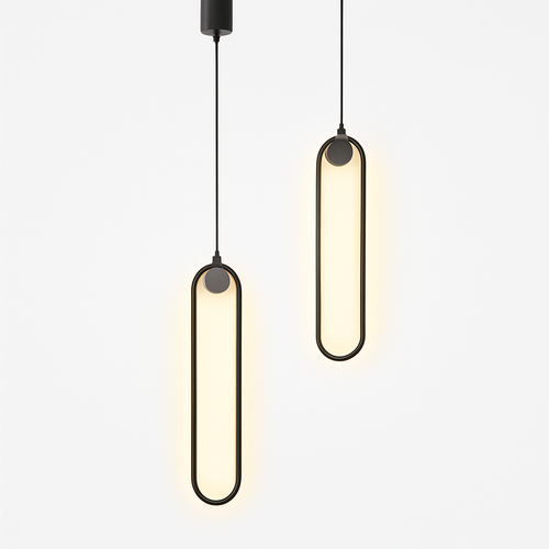 Suspension design moderne LED en anneau allongé noir ou doré Hang