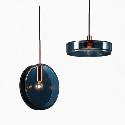 Suspension design ronde en verre bleue Dining